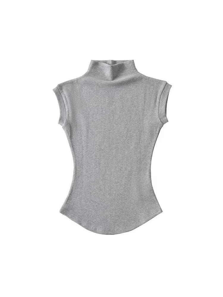 Women Summer Sexy Turtleneck Sleeveless T-Shirts Tops Solid-3