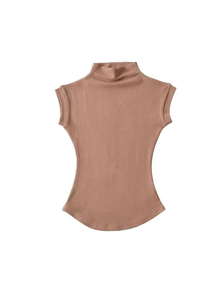 Women Summer Sexy Turtleneck Sleeveless T-Shirts Tops Solid-4