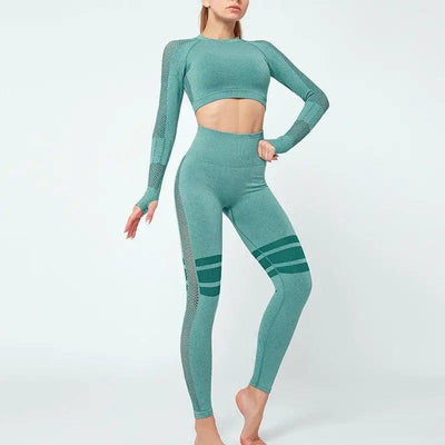 Yoga Crop Top Seamless Yoga sets-Light green set-19