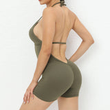 Yoga Pants Halter Neck Jumpsuit Beauty Back Shorts High-Army Green-15